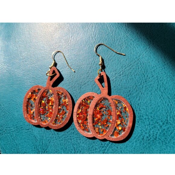 Pumpkin Earrings Dangle Drop Dangling Ladies Fall Thanksgiving Halloween Jewelry - Picture 5 of 6